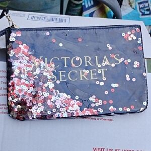 Victoria's Secret Black Clutch with Pink Sequins